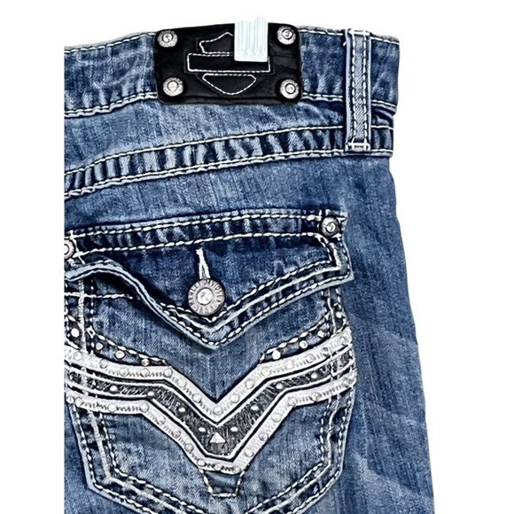 Harley Davidson Y2K Bling Bootcut Denim Blue Jeans Size 12 Low Rise Pockets - Picture 7 of 7